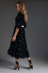 Leilani Black Print Knee Dress - Space to Show
