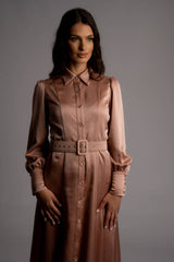 Adalyn Belted Satin Maxi Shirt Dress - Space to Show