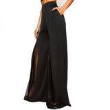 OMARI: Sheer Panel Wide Leg Pants - Space to Show
