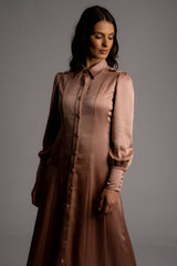Adalyn Belted Satin Maxi Shirt Dress - Space to Show