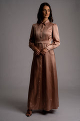 Adalyn Belted Satin Maxi Shirt Dress - Space to Show