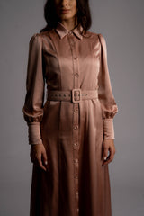 Adalyn Belted Satin Maxi Shirt Dress - Space to Show