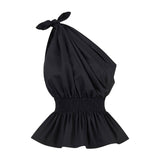 Demi One Shoulder Cotton Top Black - Space to Show