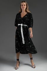 Leilani Black Print Knee Dress - Space to Show