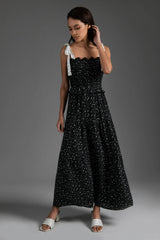 Zia Black Smock Tie Midi Dress - Space to Show