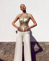 ATTALEA leather vest gold - Space to Show