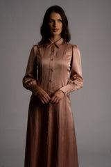 Adalyn Belted Satin Maxi Shirt Dress - Space to Show