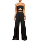 OMARI: Sheer Panel Wide Leg Pants - Space to Show