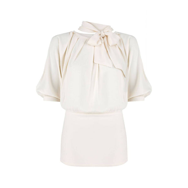 Violeta Creme Slim-Fit Blouse With Detachable Bow - Space to Show