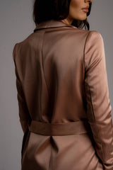 Alya Satin Belted Long Blazer Coat - Space to Show