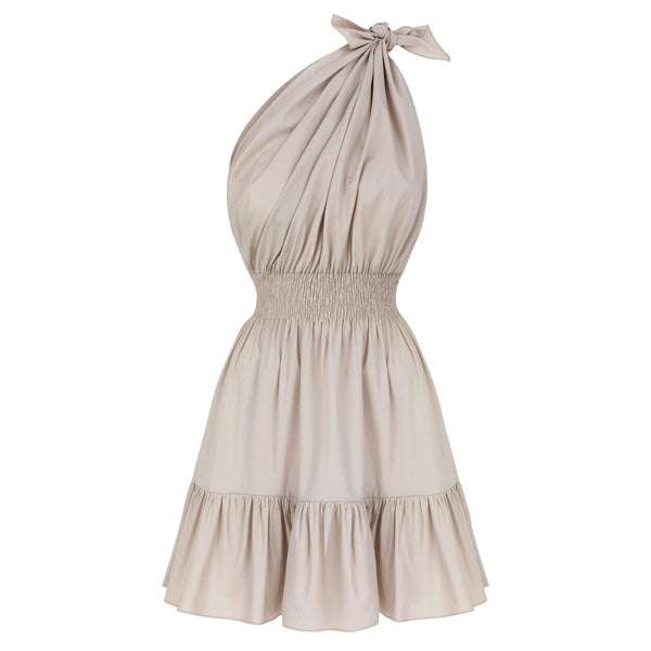Demi Mini Beige Off-Shoulder Cotton Dress - Space to Show