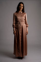 Adalyn Belted Satin Maxi Shirt Dress - Space to Show