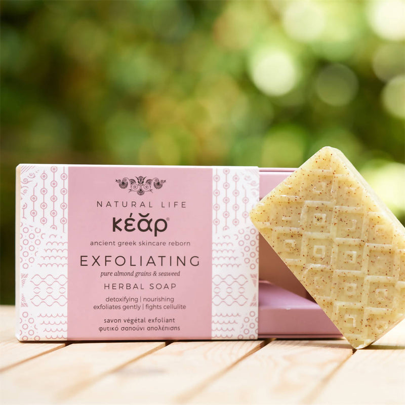 Kear Exfoliating Herbal Soap, body scrub soap with almond grains and seaweed