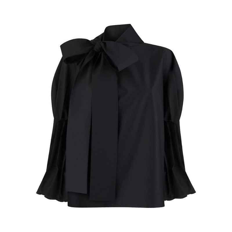 Margaret Black Ruffle Bow Tie Shirt - Space to Show