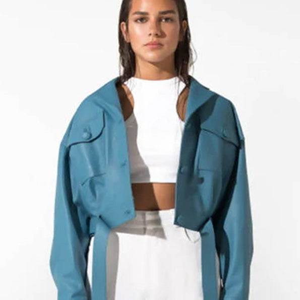 Buckthorn leather jacket cerulean blue - Space to Show