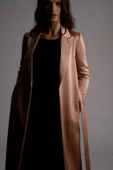 Alya Satin Belted Long Blazer Coat - Space to Show