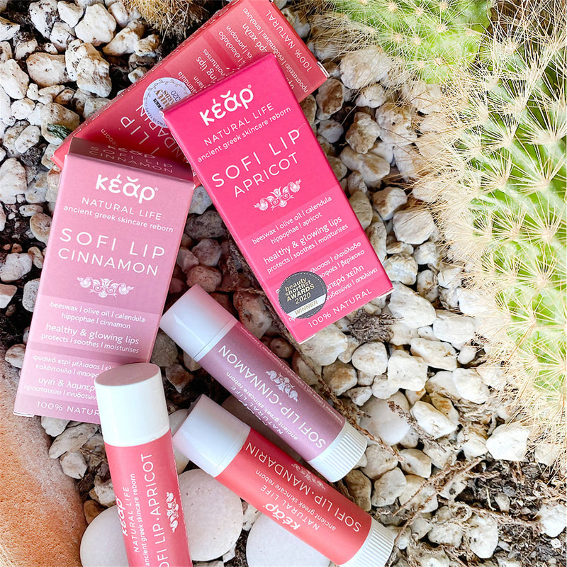 Kear SofiLip natural lip balms, Apricot, Mandarin, Cinnamon for healthy and soft lips.