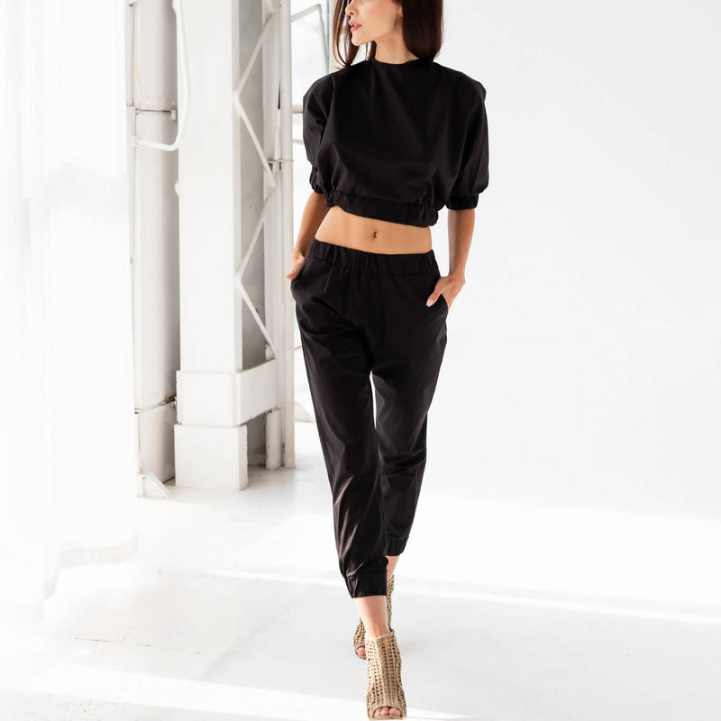 Eveline Black Cotton Trousers - Space to Show