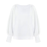 Aida White Cotton Long-Sleeve Blouse - Space to Show