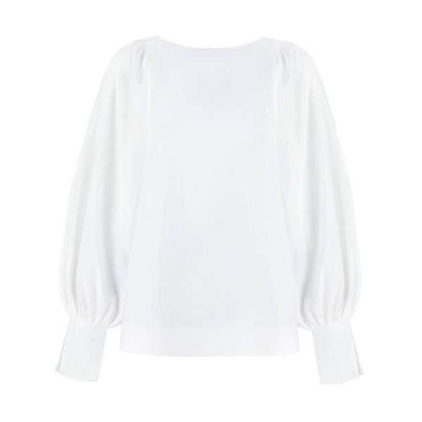 Aida White Cotton Long-Sleeve Blouse - Space to Show