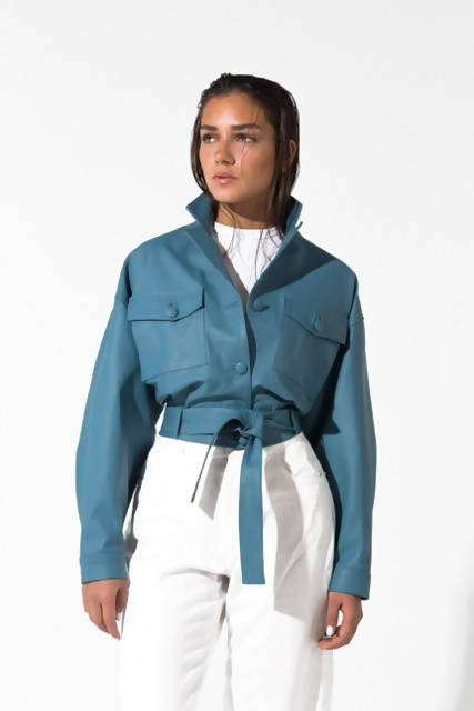 Buckthorn leather jacket cerulean blue - Space to Show