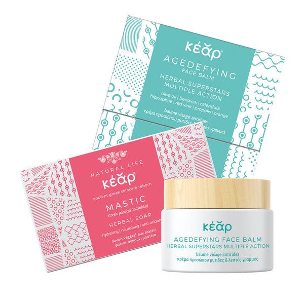 Kear “Protect Regenerate” Skincare Kit with Agedefying Face Balm and Mastic Herbal Soap  — Nourishes, Regenerates, Protects
