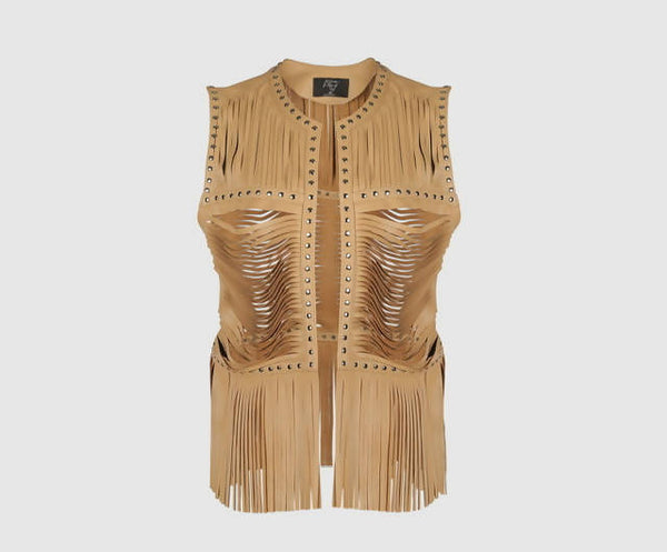 Quetzal leather vest nude beige - Space to Show