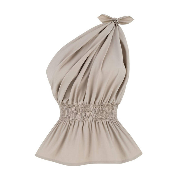 Demi One Shoulder Cotton Top Beige - Space to Show