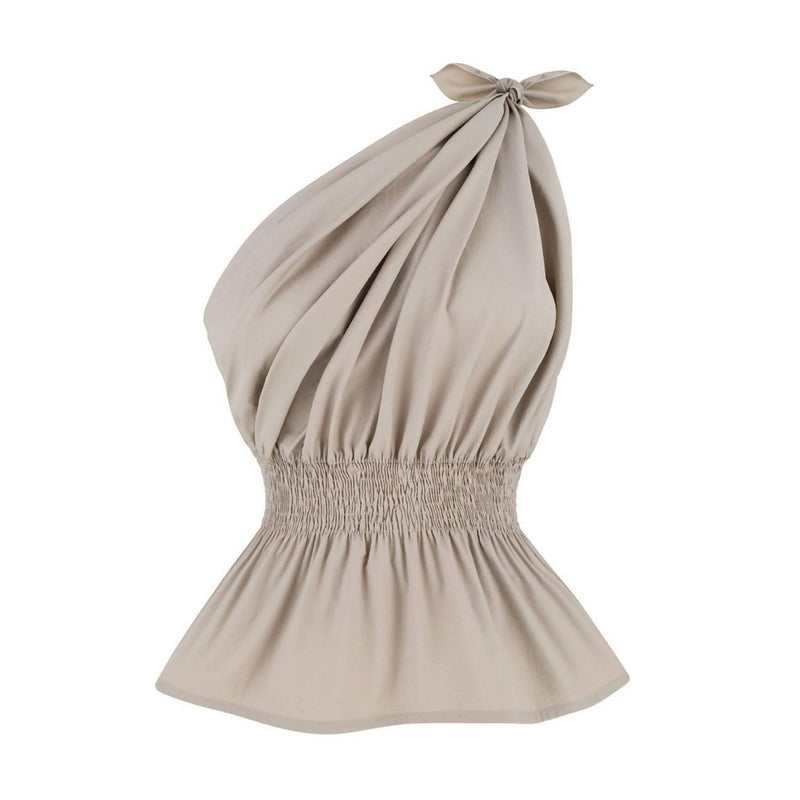 Demi One Shoulder Cotton Top Beige - Space to Show