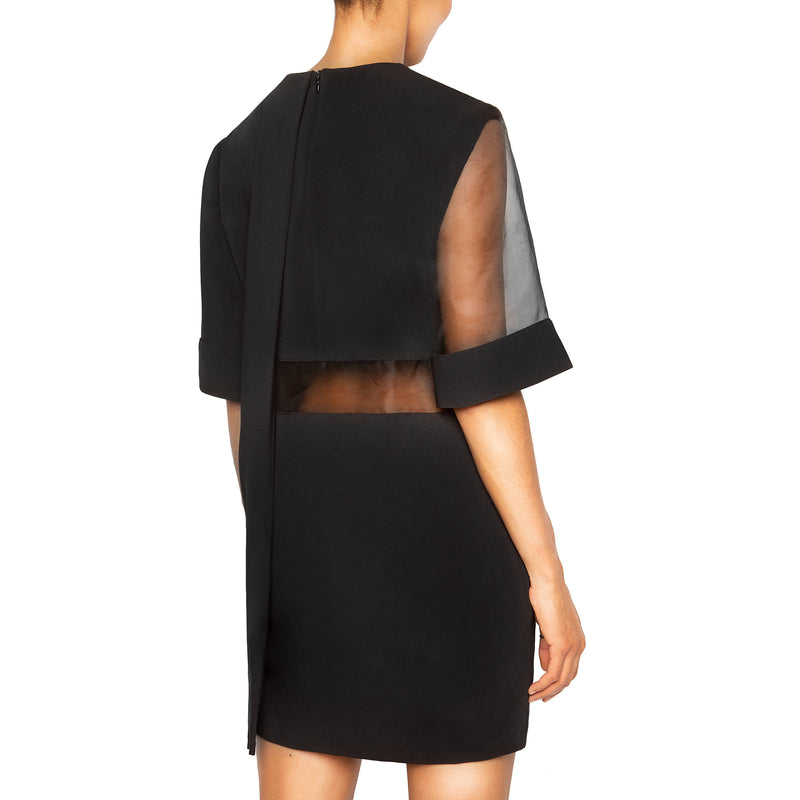 sheer sleeve shift dress White House Black Market Black Lattice Yoke Shift Dress Sheer Sleeve S 4