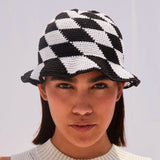 CROCHET KNIT BUCKET HAT - BLACK & WHITE - Space to Show
