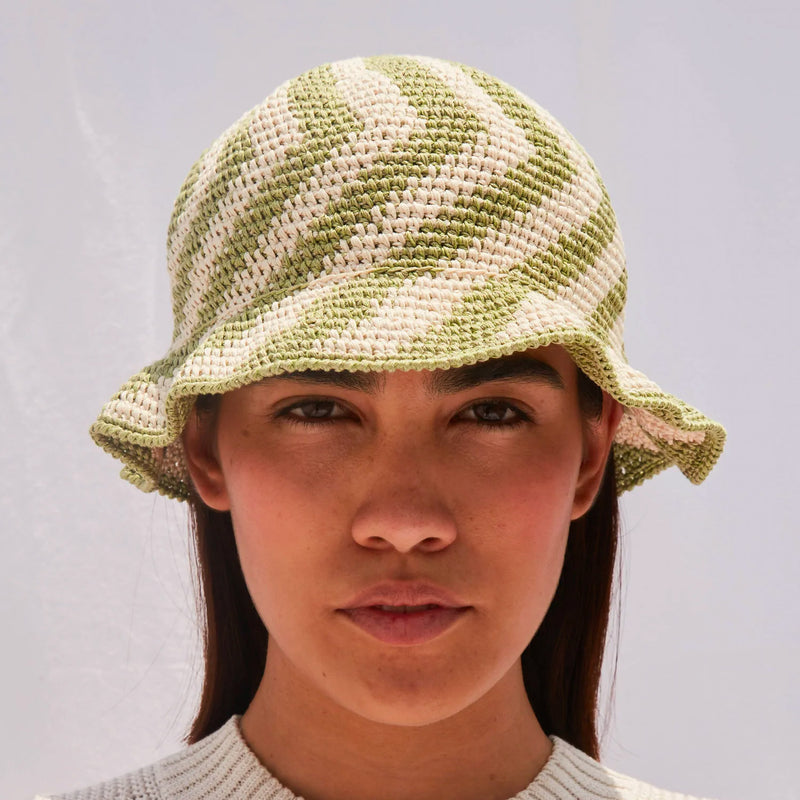 CROCHET KNIT BUCKET HAT - GREEN & WHITE - Space to Show