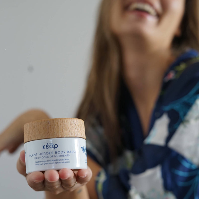 Kear Plant Heroes natural Body Balm to instantly restore moisture and hydrate dry skin, with olive oil, beeswax, St. John’s wort oil, calendula, chamomile.