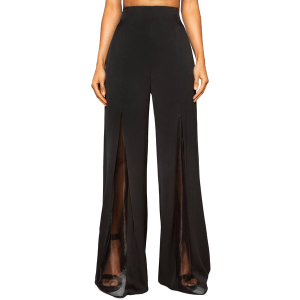 OMARI: Sheer Panel Wide Leg Pants - Space to Show