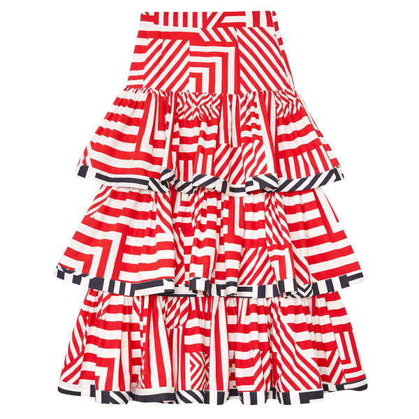 Ellie Tiered Geometric Print Cotton Poplin Maxi Skirt - Space to Show