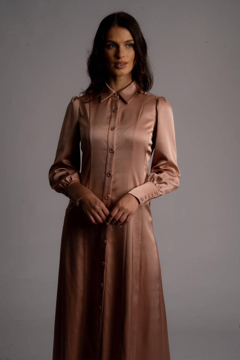 belted satin shirt dress Women's Long Sleeve Belted Satin Midi Shirtdress