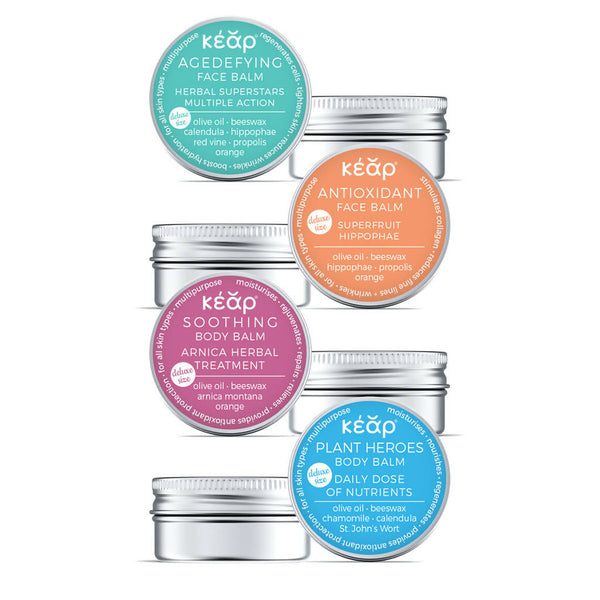 Kear “Little Candy” travel size mini face and body balms bundle, multipurpose and natural greek skincare