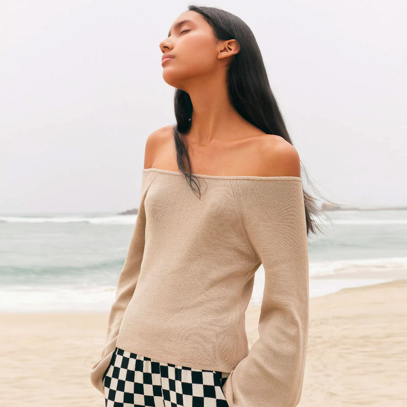 OFF SHOULDER KNIT SWEATER - Space to Show