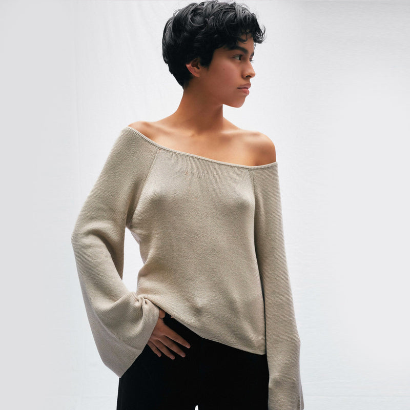 OFF SHOULDER KNIT SWEATER - Space to Show