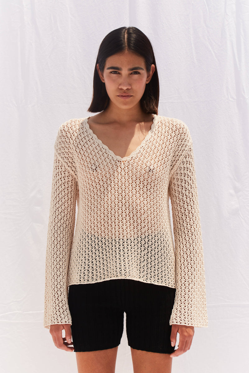 AVA CROCHET COTTON TOP - WHITE - Space to Show