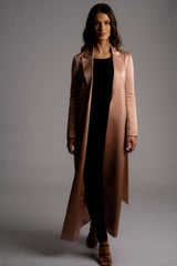 Alya Satin Belted Long Blazer Coat - Space to Show