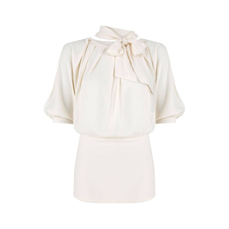 Violeta Creme Slim-Fit Blouse With Detachable Bow - Space to Show